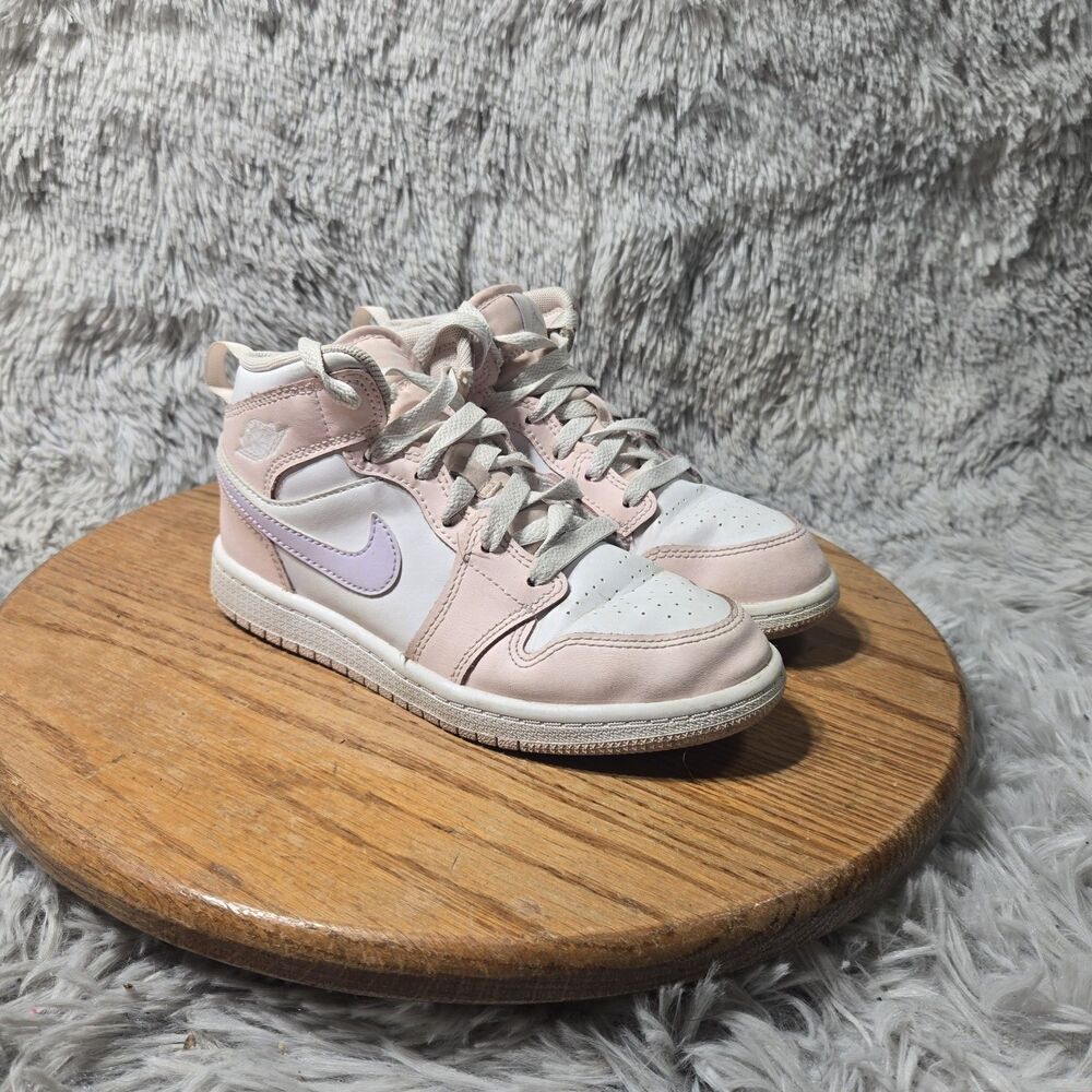 Air Jordan 1 Mid Pink Wash Kids Grade School Sneaker Size 1.5Y Leather High Tops